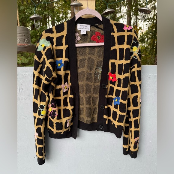 Nordstrom by Cristina Martinez Cotton Cashmere Floral Cardigan Size XS - Picture 2 of 5